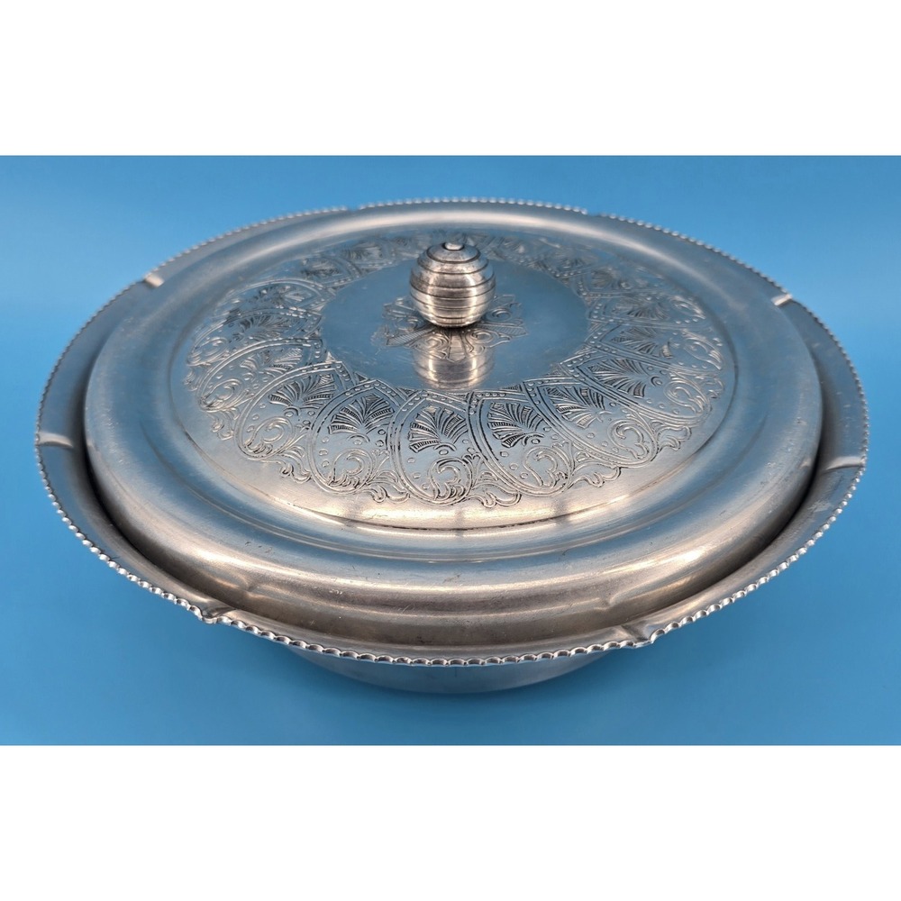 Vintage Wilson Ware Aluminum Serving Bowl with Intricate Designed Lid 10x4" 40s‎